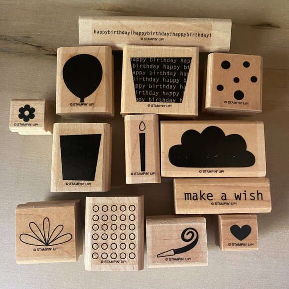 Stampin Up Big Bold Birthday 13 rubber stamps balloons candles dots card crafts - Picture 1 of 8